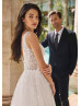 V Neck Beaded Ivory Tulle Luxurious Wedding Dress